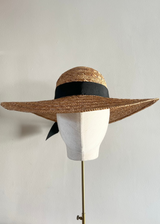 Sun Hat in Straw with Black Ribbon