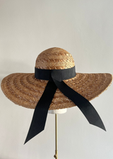 Sun Hat in Straw with Black Ribbon