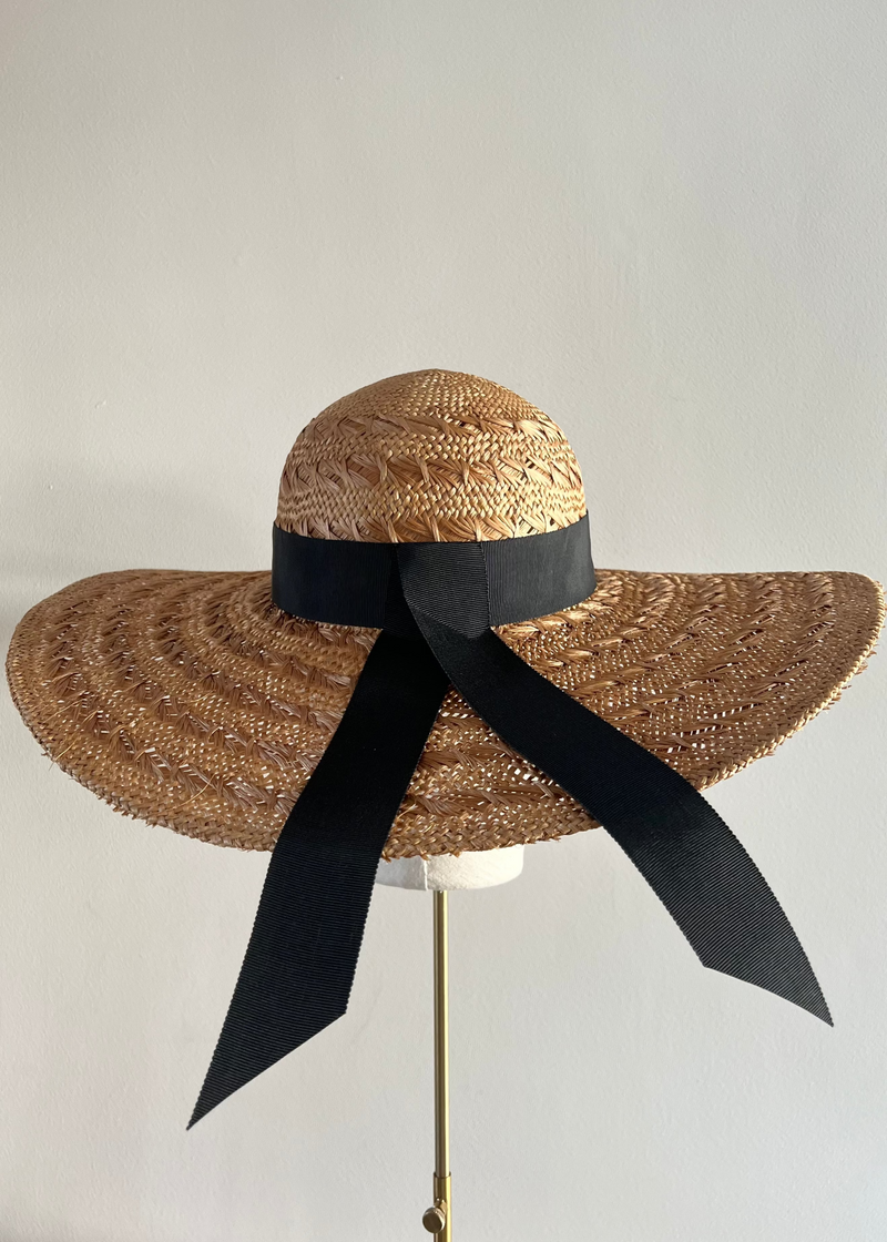 Sun Hat in Straw with Black Ribbon