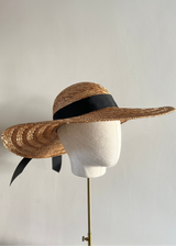 Sun Hat in Straw with Black Ribbon