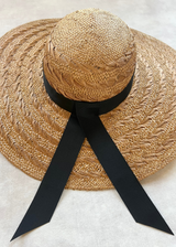 Sun Hat in Straw with Black Ribbon