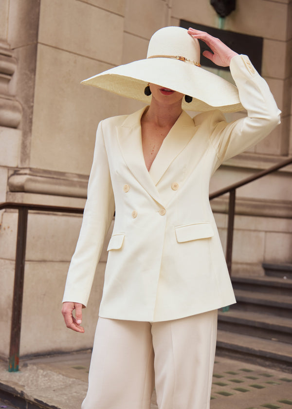 Oversized Luxury Panama Straw Sun Hat with Suede Rope in Ivory