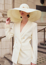 Oversized Luxury Panama Straw Sun Hat with Suede Rope in Ivory