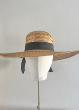 Luxury Sun Hat in Straw with Black Ribbon in Brandy