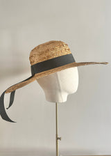 Luxury Sun Hat in Straw with Black Ribbon in Brandy