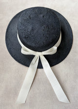 Children's Boater in Straw in Navy