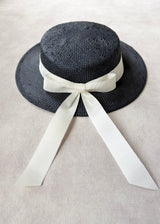 Children's Boater in Straw in Navy