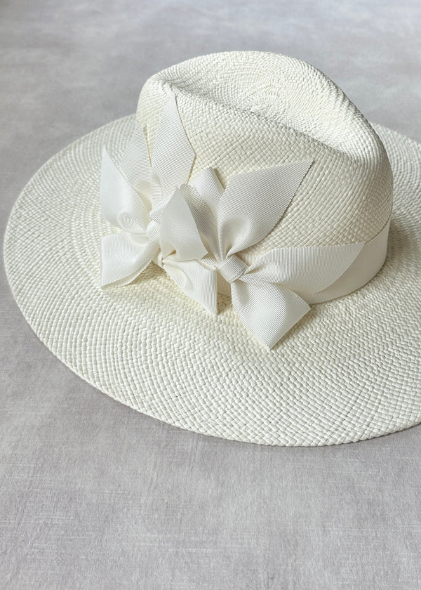 Maria Panama Trilby Hat with Bows in Ivory