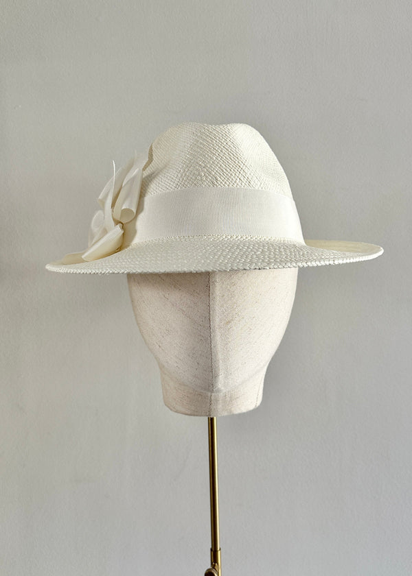 Ishtar Trilby Hat in Straw with Bows in Ivory
