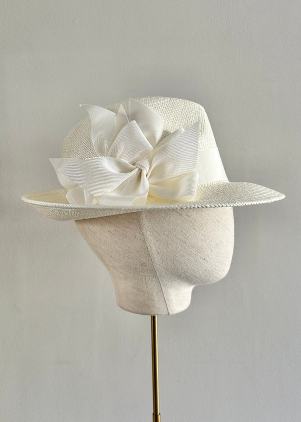 Ishtar Trilby Hat in Straw with Bows in Ivory