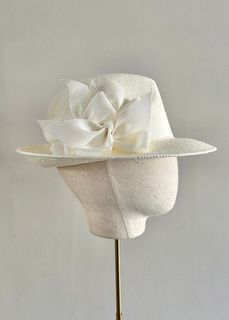 Ishtar Trilby Hat in Straw with Bows in Ivory