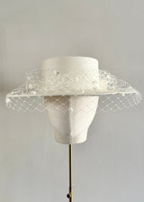 Nixi Panama Boater with Spotted Veil in Ivory
