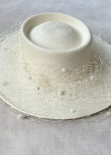 Nixi Panama Boater with Spotted Veil in Ivory