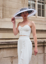 Downturned Brim Hat in Two Tone Sinamay with Veiling in Black