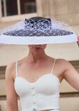 Downturned Brim Hat in Two Tone Sinamay with Veiling in Black