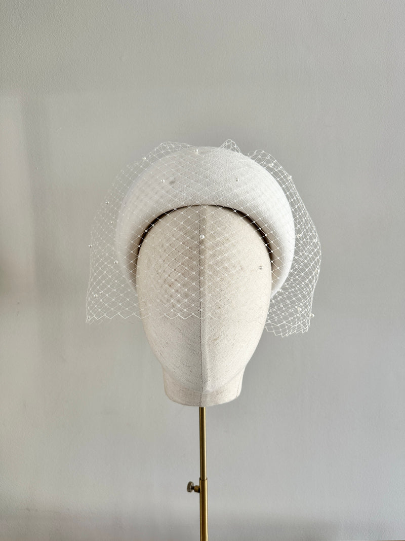 Bridal Bia Halo® in Crepe with Veil and Pearls