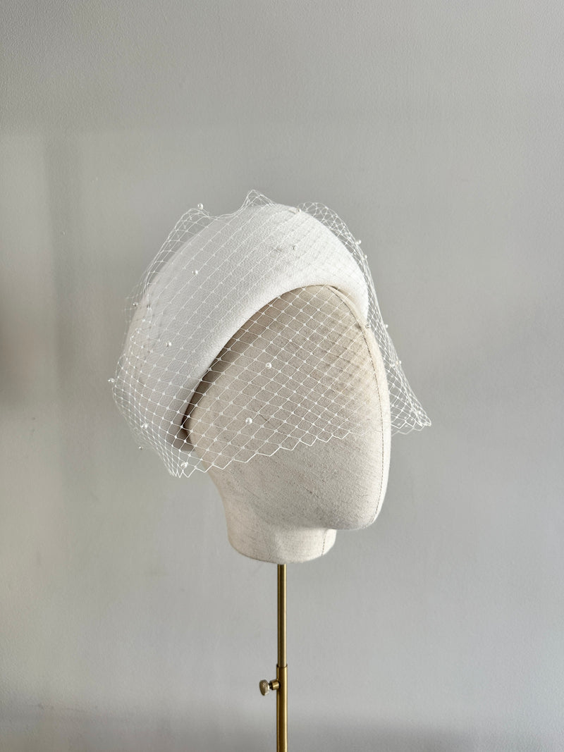 Bridal Bia Halo® in Crepe with Veil and Pearls
