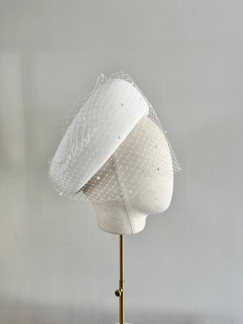 Bridal Bia Halo® in Crepe with Veil and Pearls