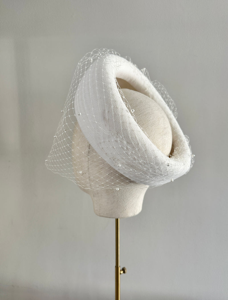 Bridal Bia Halo® in Crepe with Veil and Pearls