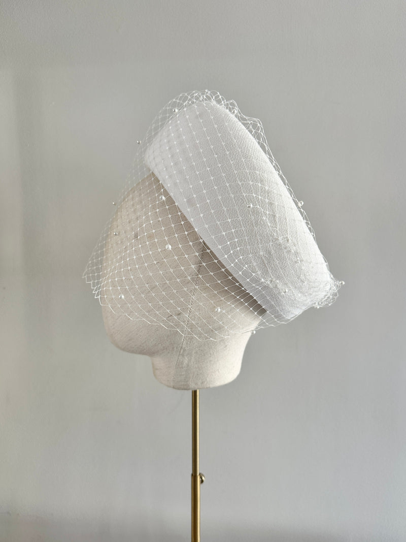 Bridal Bia Halo® in Crepe with Veil and Pearls