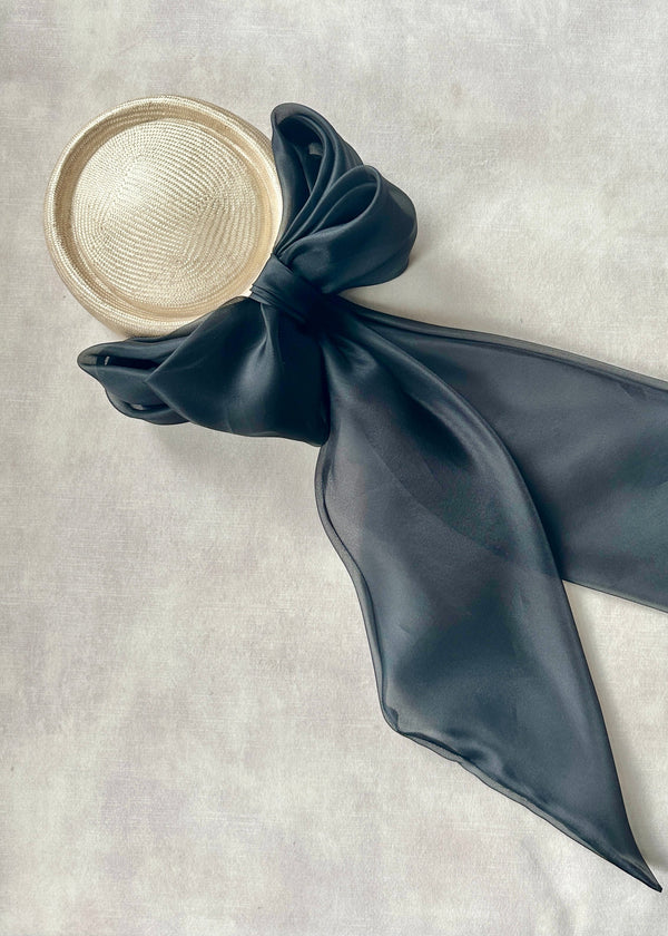 Roma Tailored Pillbox in Straw with Organza Bow in Natural