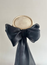 Roma Tailored Pillbox in Straw with Organza Bow in Natural