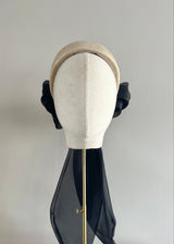 Roma Tailored Pillbox in Straw with Organza Bow in Natural