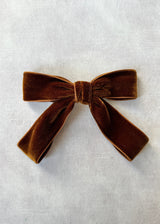 Double Velvet Small Hair Bow in Coffee