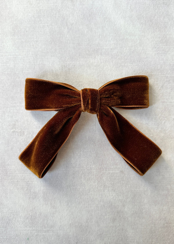 Double Velvet Small Hair Bow in Coffee