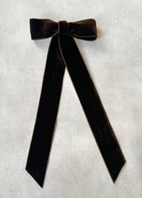 Double Velvet Long Hair Bow in Dark Chocolate