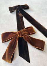 Double Velvet Small Hair Bow in Coffee