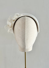 Diana Satin Headband with Flowers in White