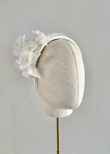 Diana Satin Headband with Flowers in White
