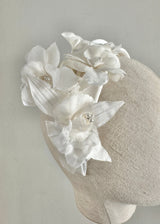 Diana Satin Headband with Flowers in White