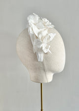 Diana Satin Headband with Flowers in White