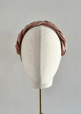 Victoria Plaited Headband in Satin with Pearls in Dusky Blush