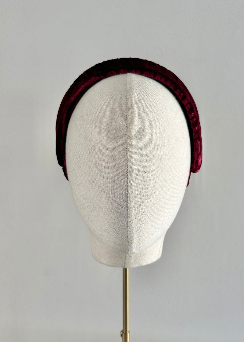 Diana Pleated Velvet Headband in Dark Wine