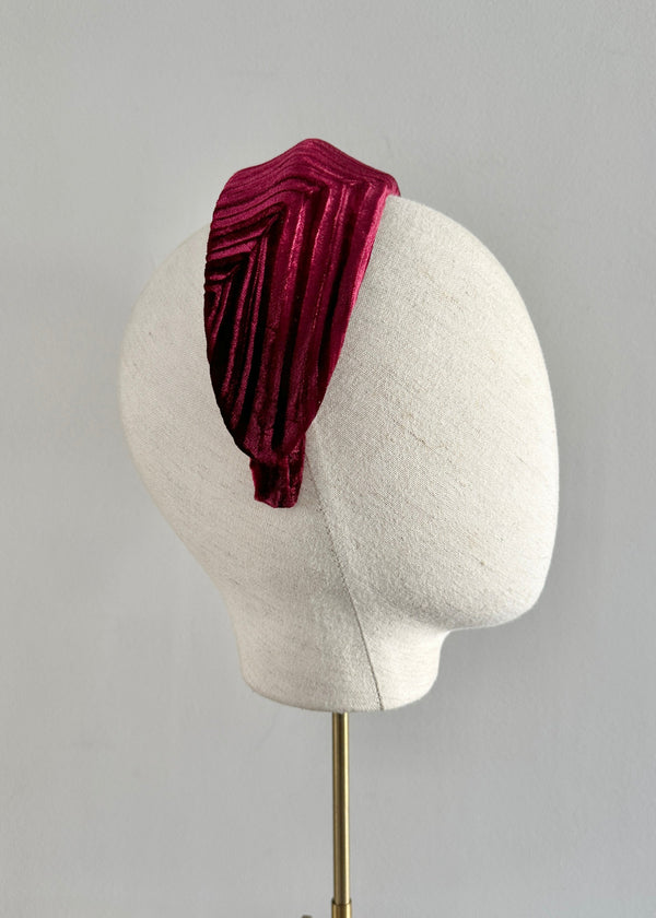 Diana Pleated Velvet Headband in Dark Wine