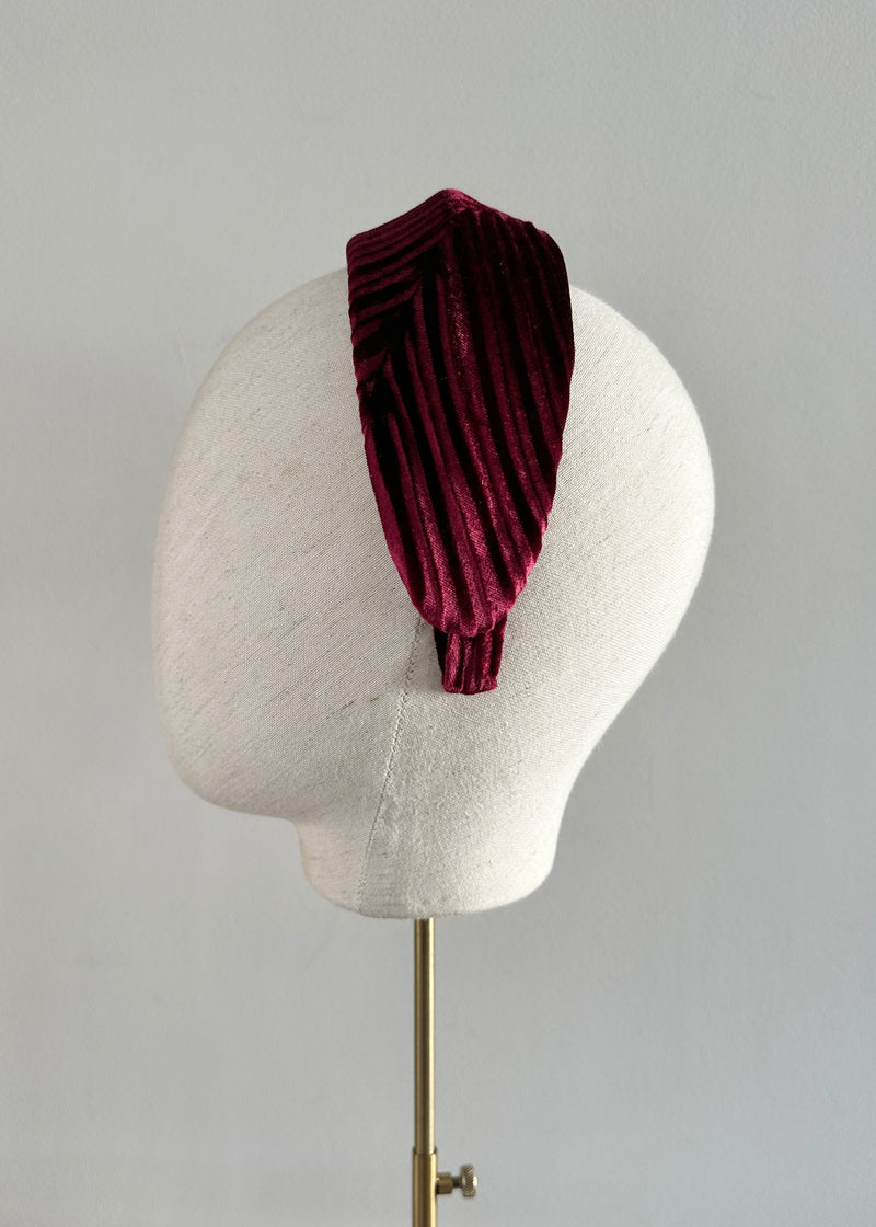 Diana Pleated Velvet Headband in Dark Wine