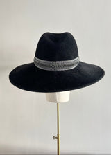 Fedora Hat in Luxury Felt with Patterned Trim in Black