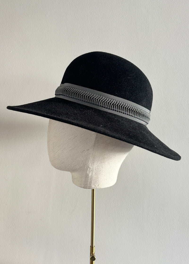 Fedora Hat in Luxury Felt with Patterned Trim in Black