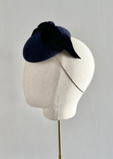 Mini Cocktail Hat in Felt with Velvet Bow in Navy