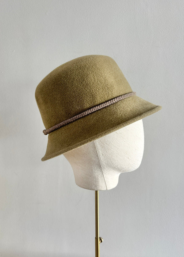 Cloche Hat in Luxury Felt with Cord Trim in Loden