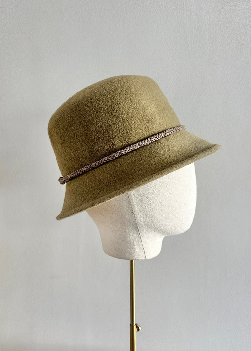 Cloche Hat in Luxury Felt with Cord Trim in Loden