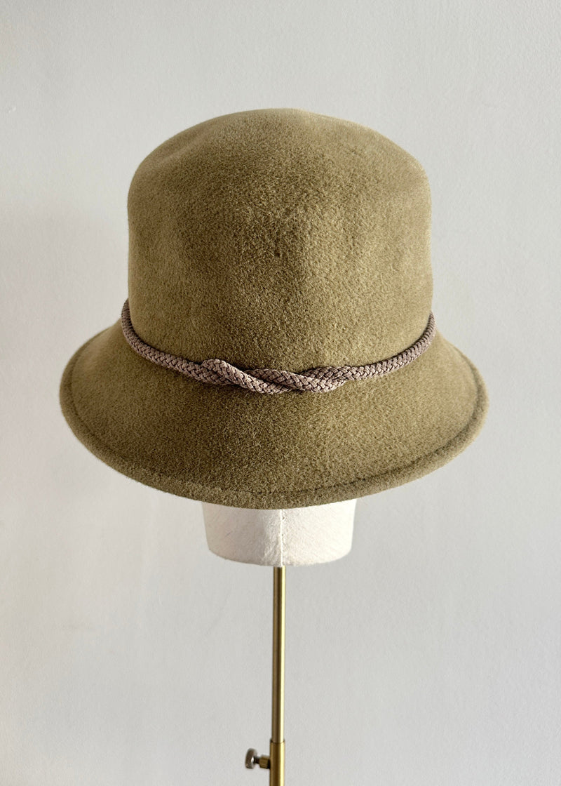 Cloche Hat in Luxury Felt with Cord Trim in Loden