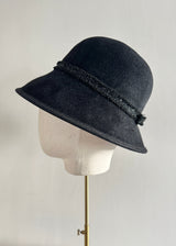 Cloche Hat in Luxury Felt with Tweed Bow in Black