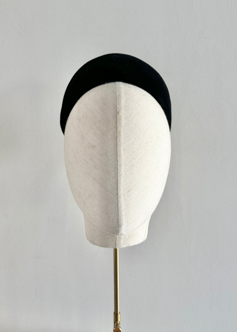 Roma Pillbox in Velvet with Satin Detail in Black