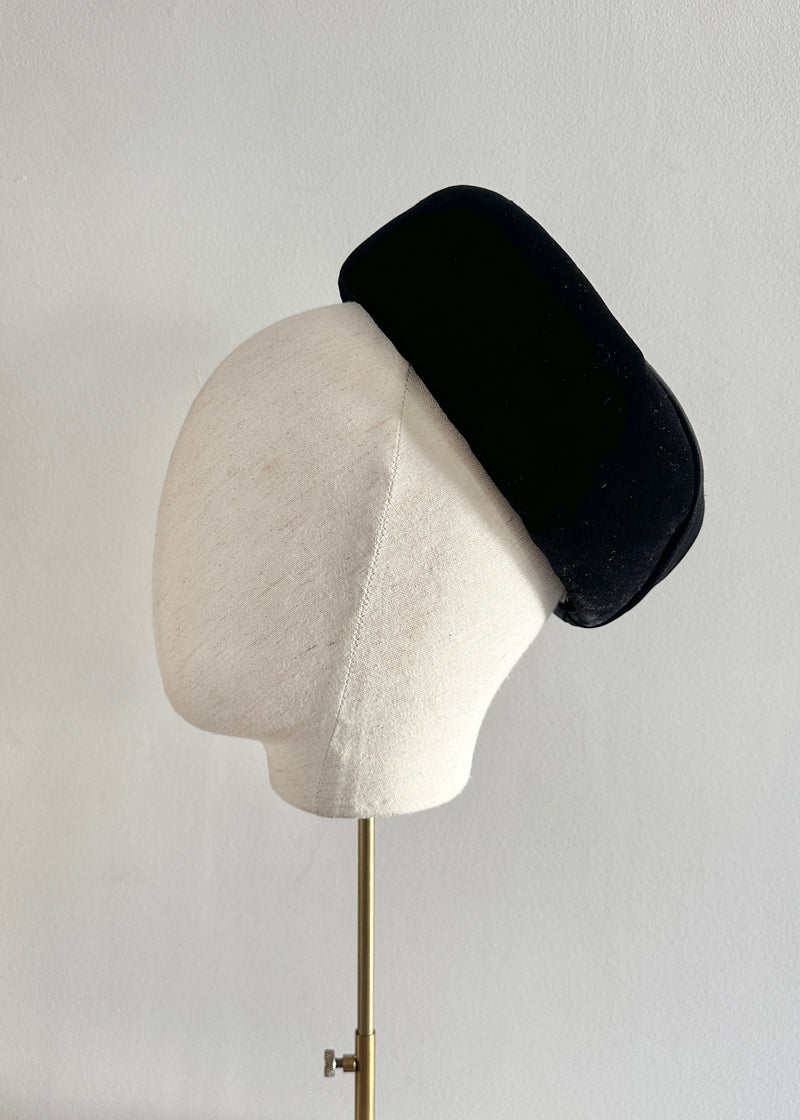 Roma Pillbox in Velvet with Satin Detail in Black