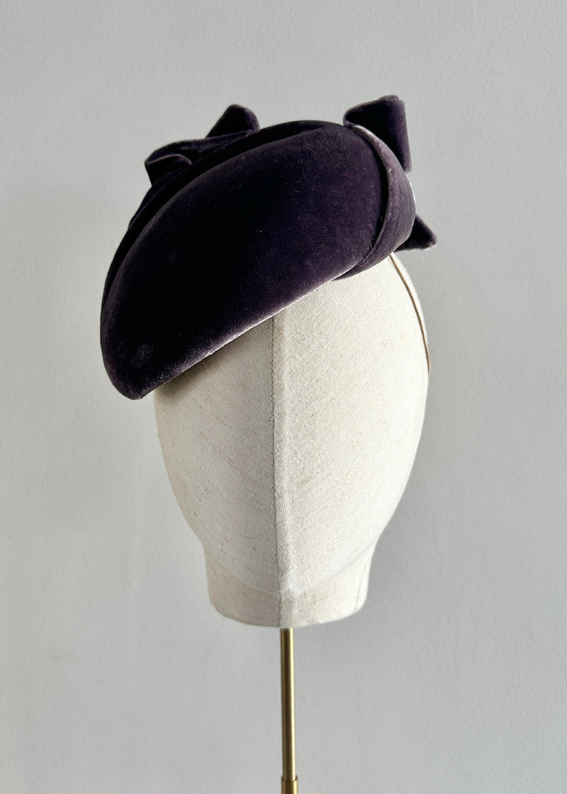 Vitula Velvet Cocktail Hat with Bow in Purple