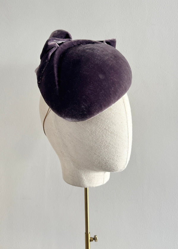 Vitula Velvet Cocktail Hat with Bow in Purple